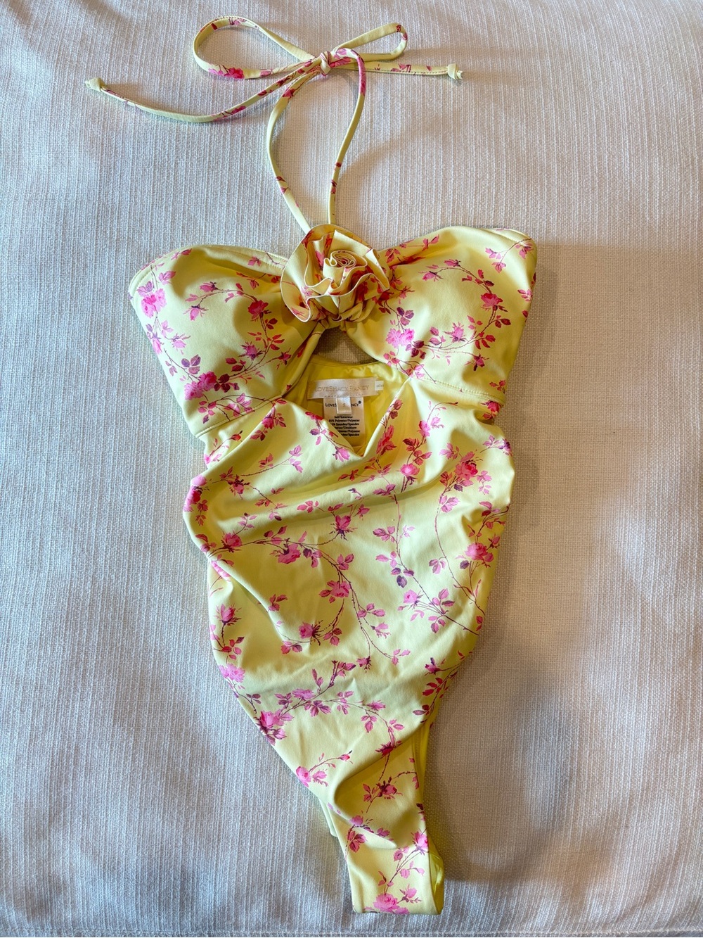 LoveShackFancy Yellow One-Piece with Pink Floral Print